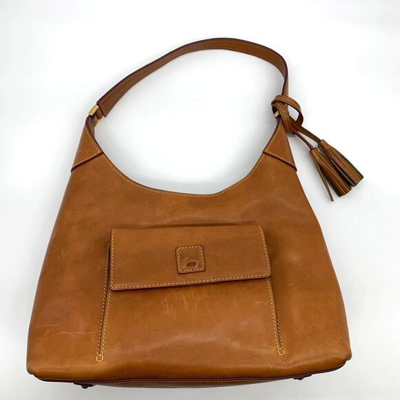 Dooney & Bourke Hobo Shoulder Bag Florentine Leather Womens Natural Purse - Picture 1 of 16